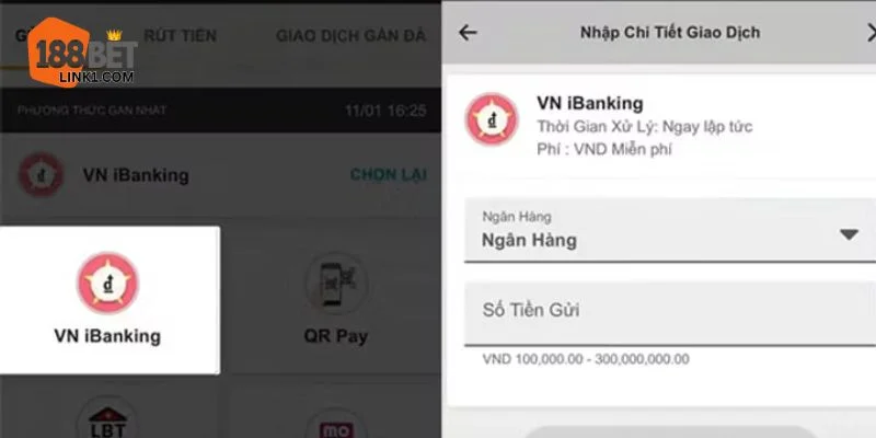188 BET hiện hỗ trợ đa phương thức nạp cho người chơi.